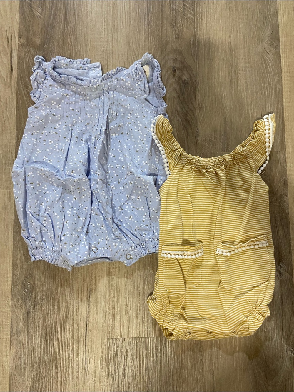 Girls' Yellow Striped Cotton Romper with Decorative Trim